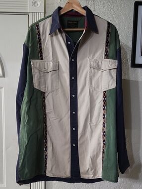 Vintage Rustler by Wrangler Color-Block Pearl Snap Western Shirt Men's XLT Cowbo